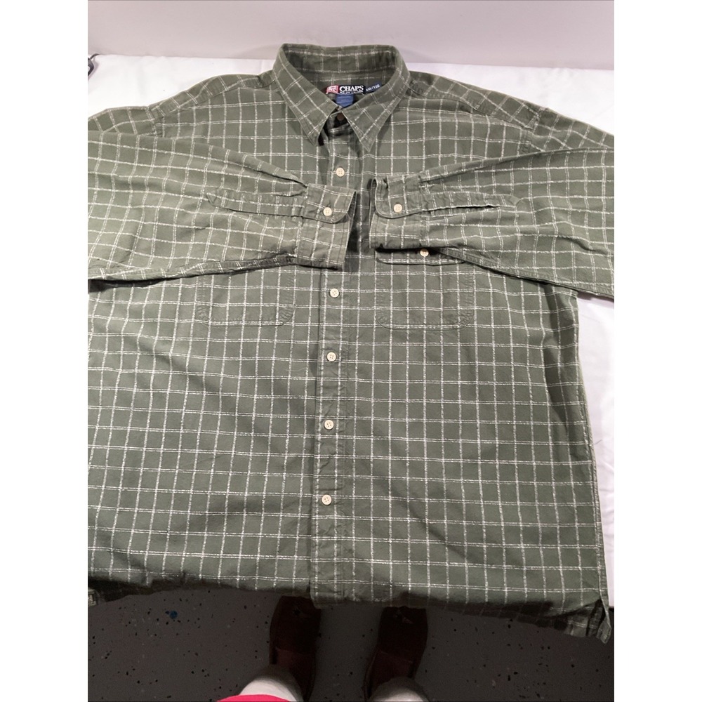 Chaps Ralph Lauren Mens XXL‎ Green Windowpane Plaid Cotton Button Down Shirt